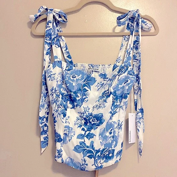 Reformation summer top in size 2, Olympia floral agean blue pattern - Picture 2 of 7